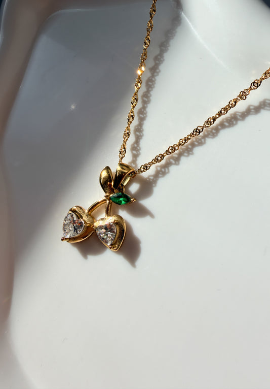 Gold Crystal Cherry Pendant Necklace